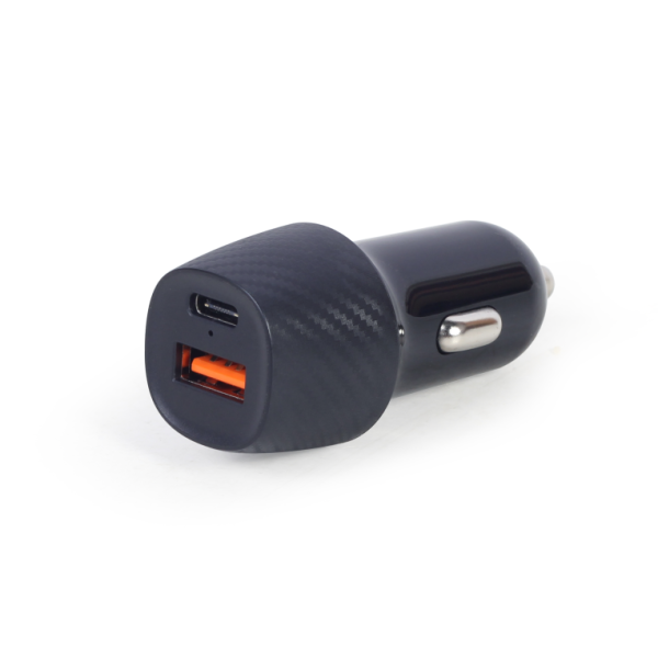 CARGADOR RÃPIDO PARA COCHE USB GEMBIRD DE 2 PUERTOS, TYPE-C PD, 18 W, NEGRO